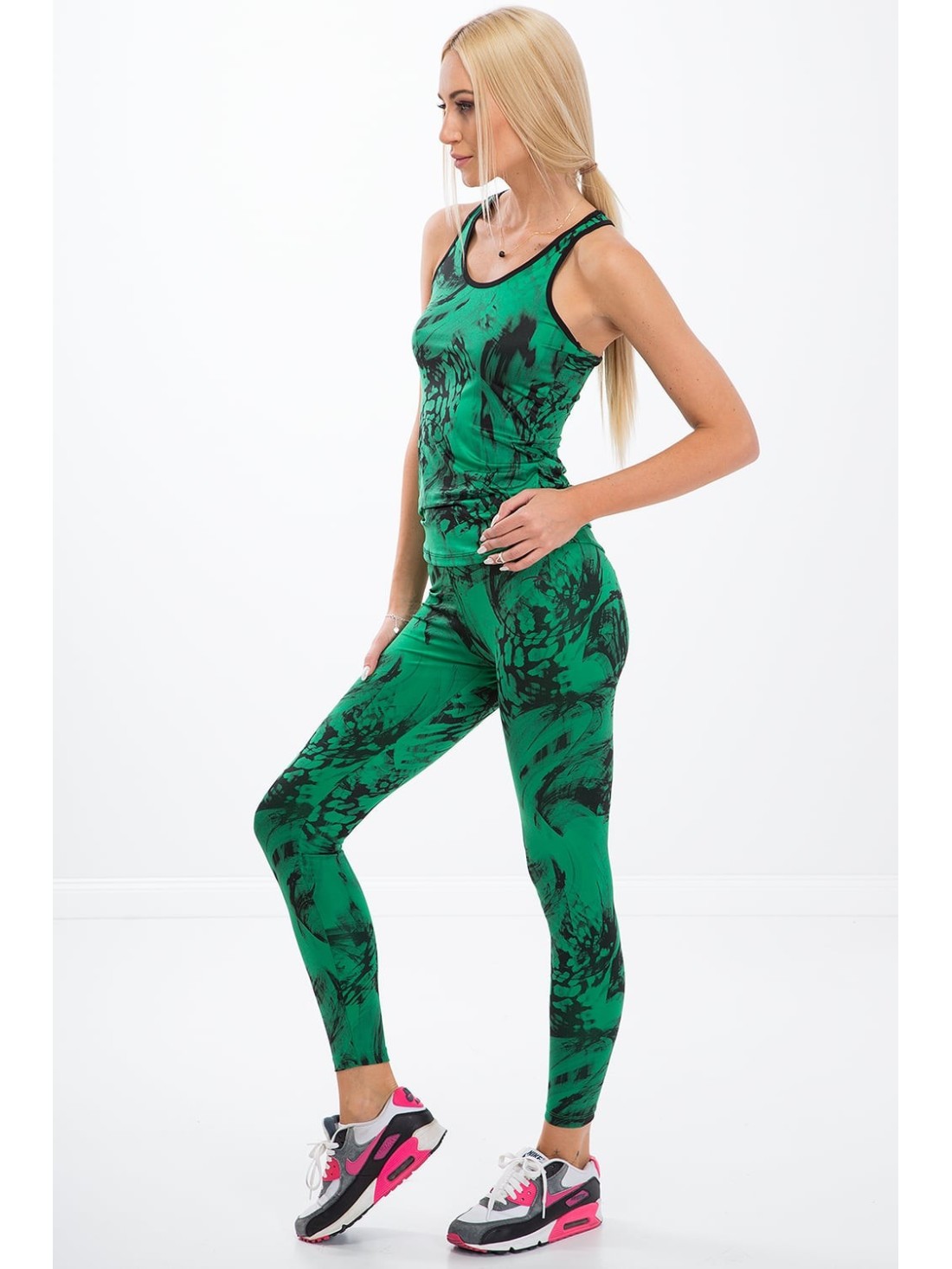 Grüne Leggings mit schwarzen Mustern H0060 – Online-Shop – Boutique